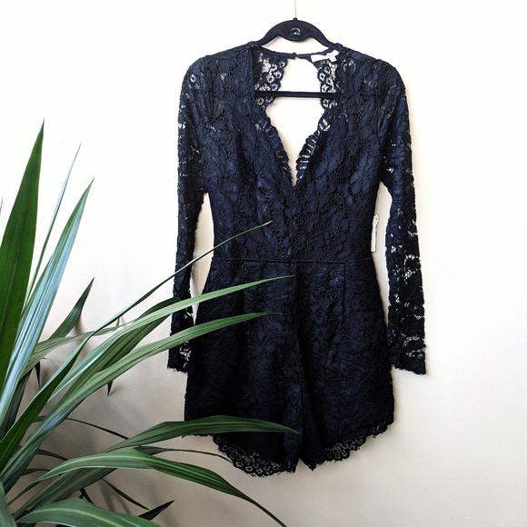 Lovers + Friends Eve Black Lace Cut Out Romper - Picture 2 of 8